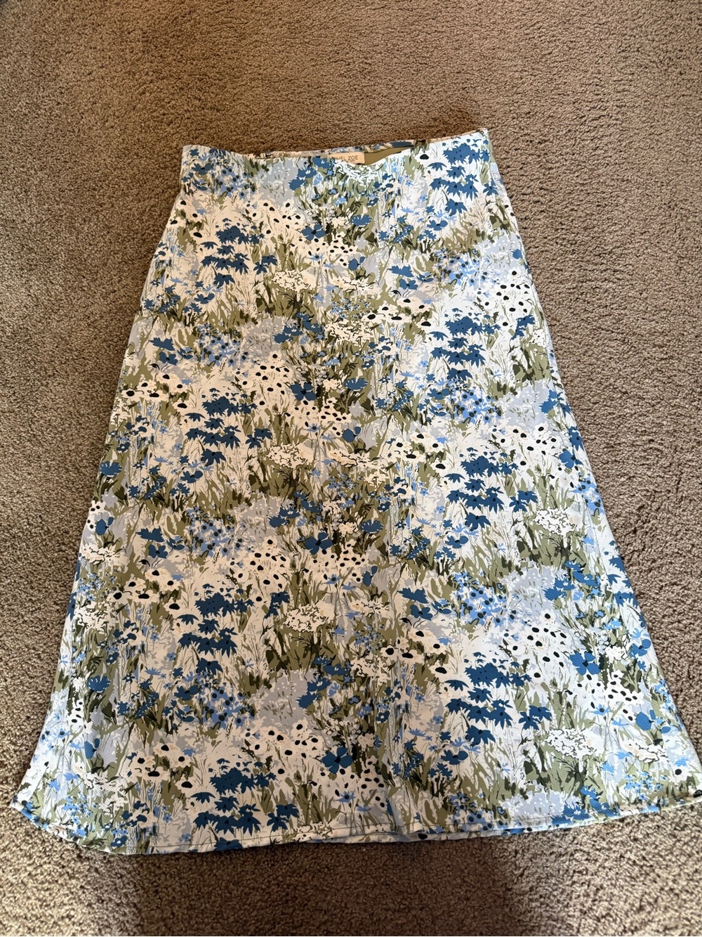 Floral A-Line Midi Skirt in Blue & Olive